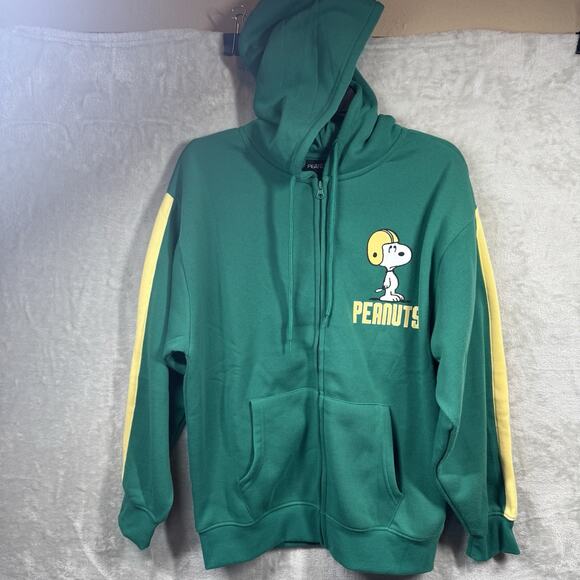 Peanuts Snoopy NEW Sweatshirt Hoodie Jacket Women Large Full Zip Green Football - Picture 1 of 10